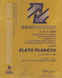 Zlatá plaketa Racioenergia 2005